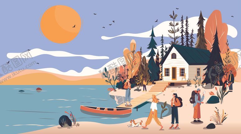 编号：10191704021641035800【酷图网】源文件下载-海边小镇的惬意生活场景