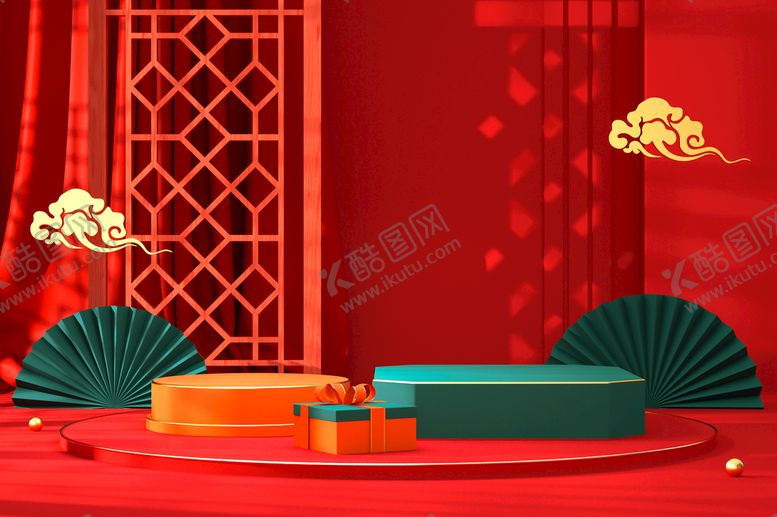 编号：45132009190950206485【酷图网】源文件下载-立体展台 C4D电商海报 国潮