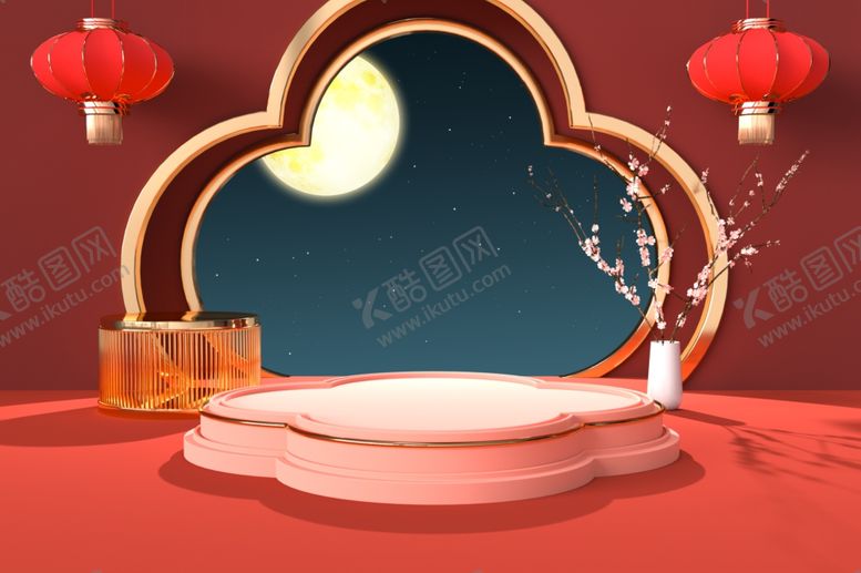 编号：82913912052318582809【酷图网】源文件下载-立体展台 C4D电商海报 国潮