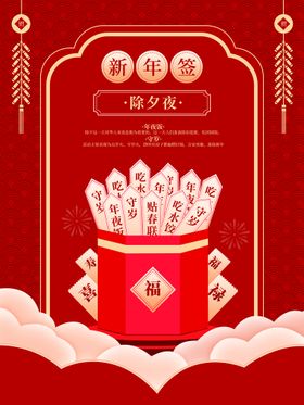 虎年手绘国潮背景墙新年签