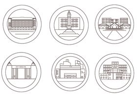 校园文化建筑徽标线稿