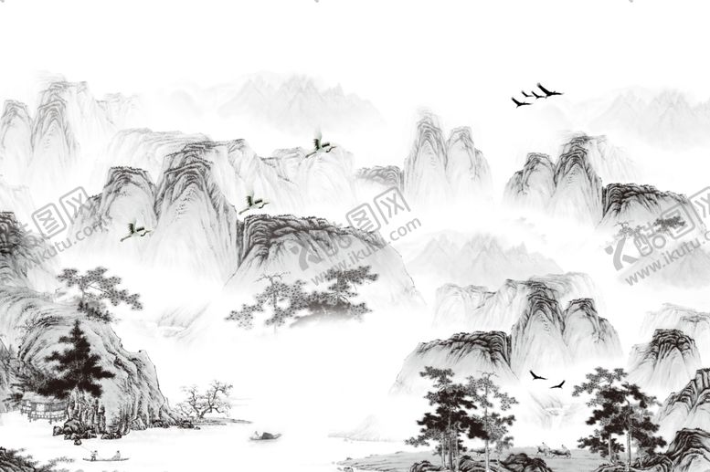 编号：78083510030522018206【酷图网】源文件下载-国画水墨山水电视背景墙
