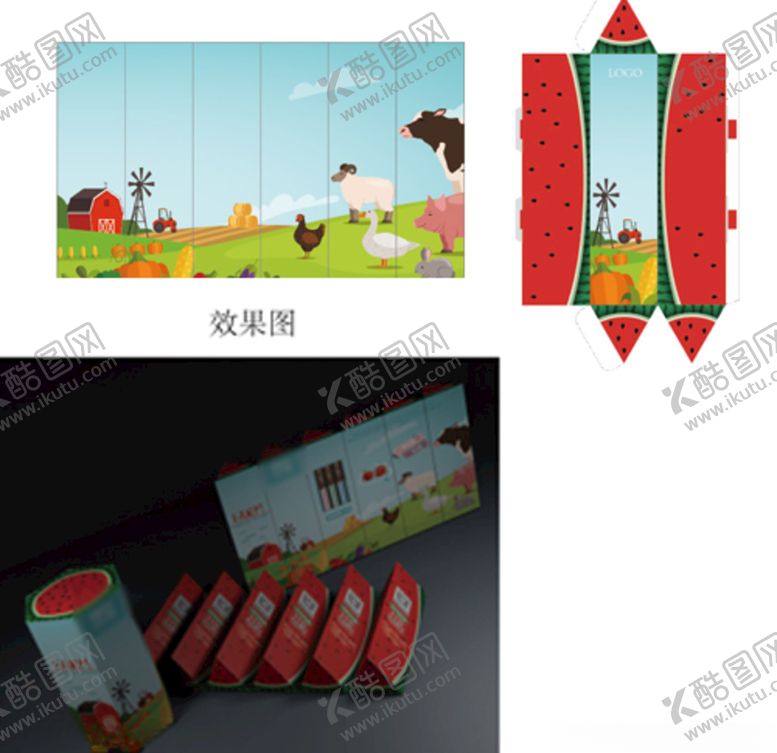 编号：31259611011837048568【酷图网】源文件下载-西瓜盒子六面包装