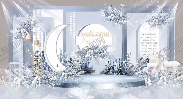 编号：13669109211955414296【酷图网】源文件下载-梦幻浅蓝色婚礼迎宾区