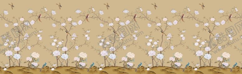 编号：80390509160648441088【酷图网】源文件下载-花鸟画手绘花鸟背景墙