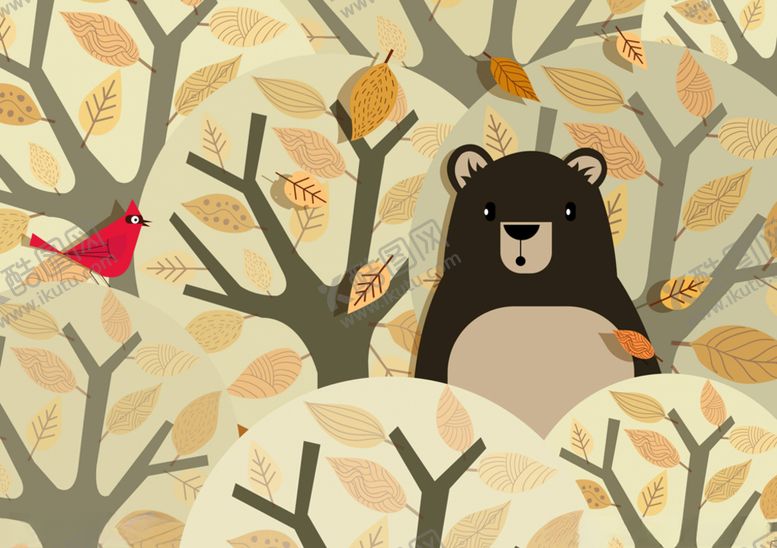 编号：14430509172136175463【酷图网】源文件下载-可爱树林中的黑熊