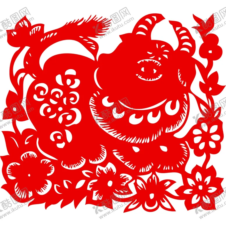 编号：44245404161103356914【酷图网】源文件下载-生肖牛剪纸