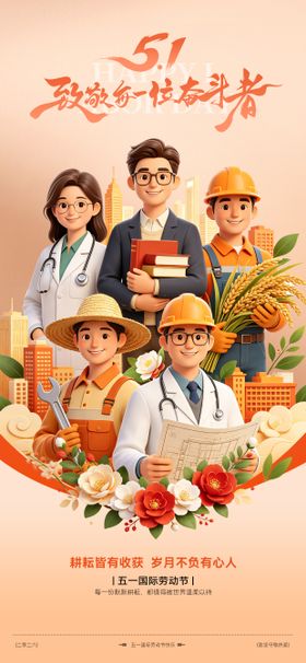 五一国际劳动节3D海报