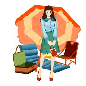 春游踏青休闲的女孩插画