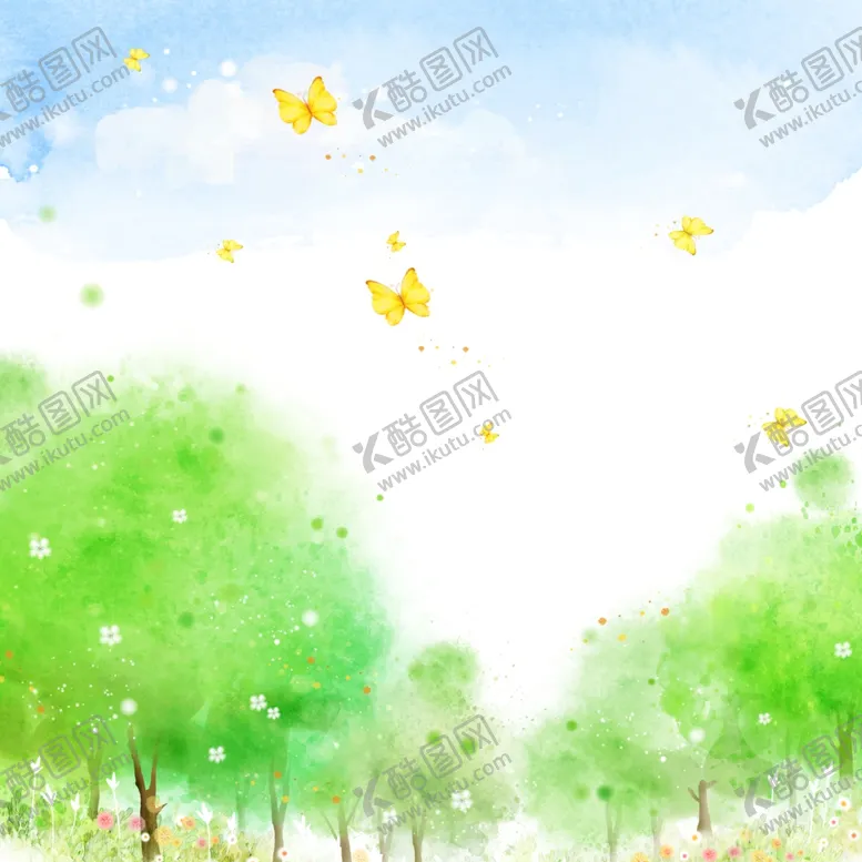 编号：48550511282006359421【酷图网】源文件下载-水彩树林蝴蝶挂画装饰画