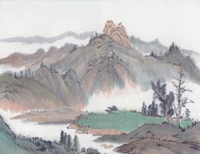 山水画墨工笔峰国