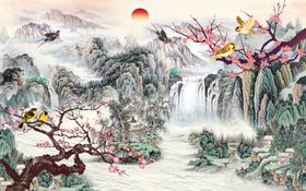 花鸟画山水画背景墙