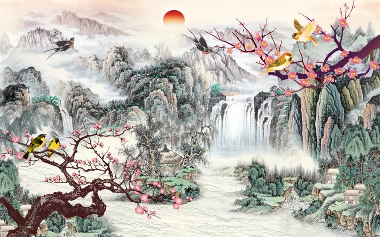 编号：83752806272138166384【酷图网】源文件下载-花鸟画山水画背景墙