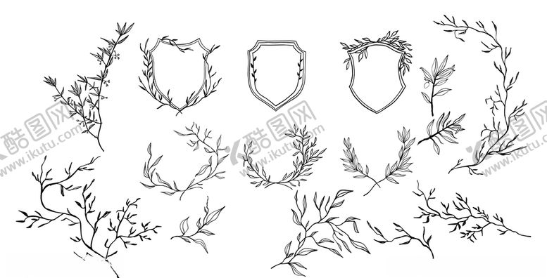 编号：39011909201757246221【酷图网】源文件下载-白描环形小树枝