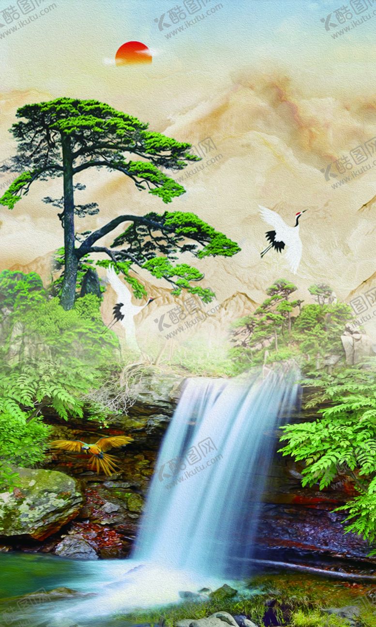 编号：72561405172320007161【酷图网】源文件下载-泰山山水仙鹤水墨画