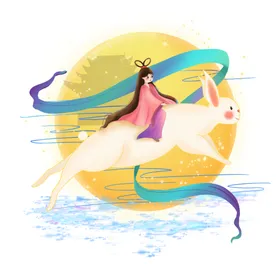 中秋插画可爱卡通兔子月饼png免扣