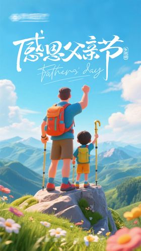父亲节节日移动端海报公历插画爱