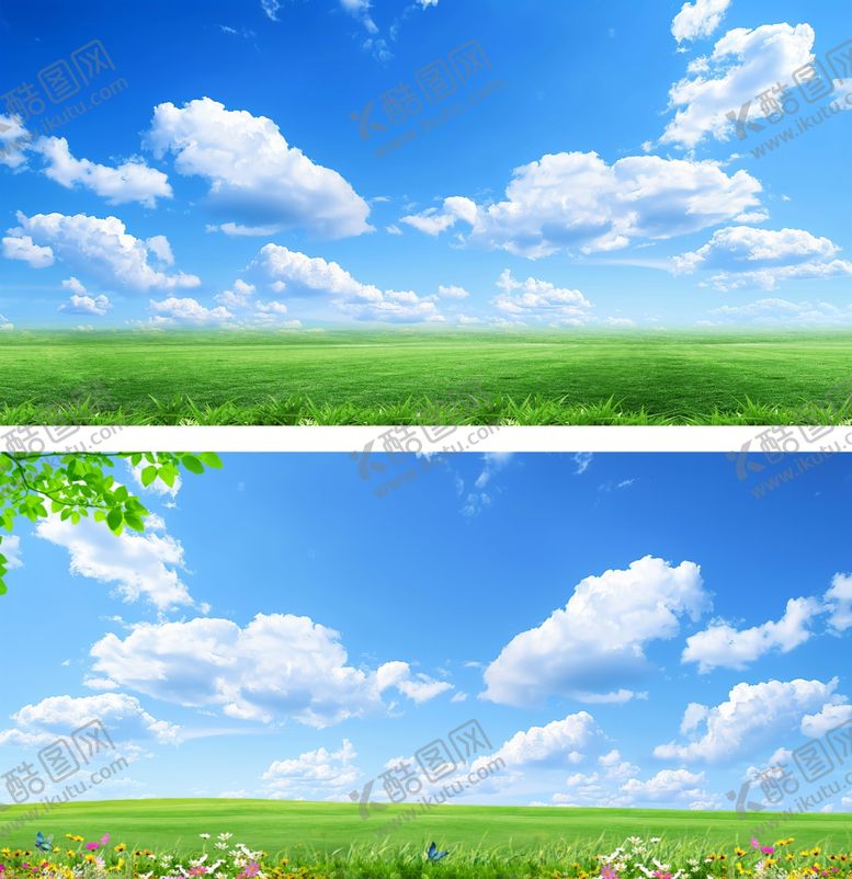 编号：23887610092312244379【酷图网】源文件下载-蓝天白云绿草地