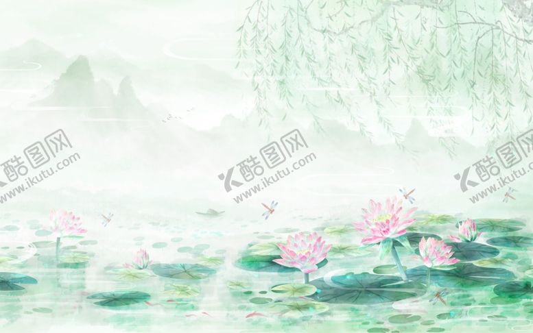 编号：64429011020344215139【酷图网】源文件下载-荷塘插画