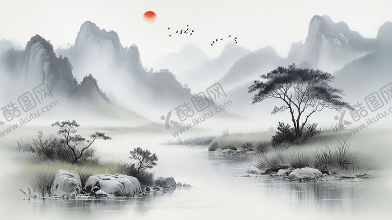 编号：80652110062212097745【酷图网】源文件下载-水墨山装饰画