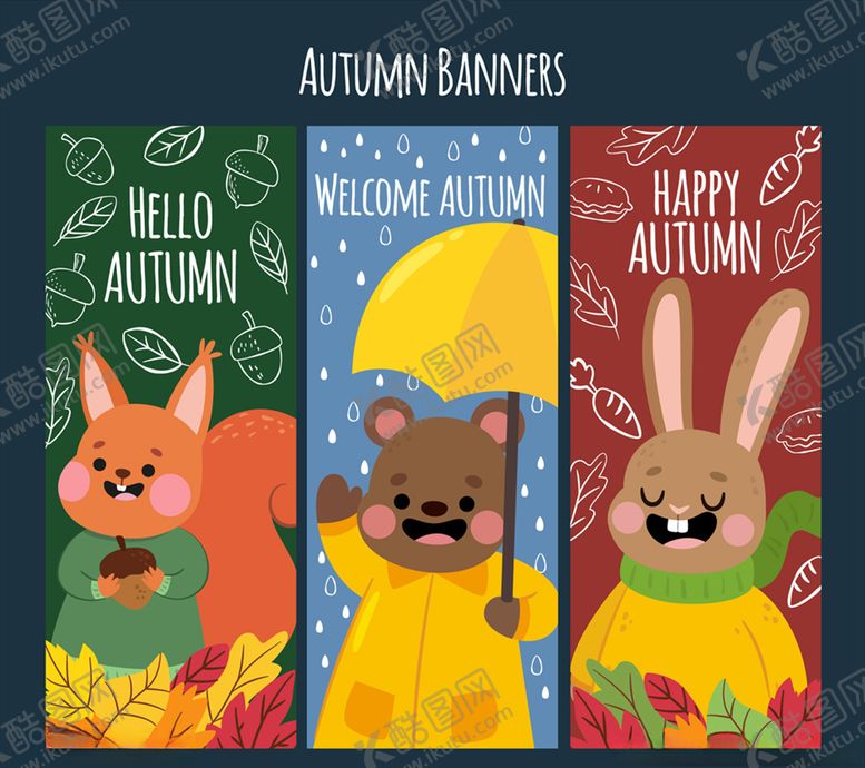编号：72244410171137382972【酷图网】源文件下载-3款卡通秋季动物banner