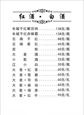 酒吧菜单