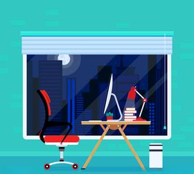 创意夜晚书房办公桌矢量素材