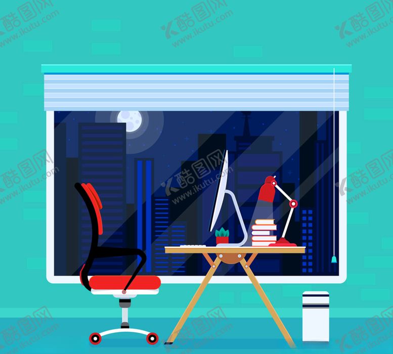 编号：27323110270418138827【酷图网】源文件下载-创意夜晚书房办公桌矢量素材