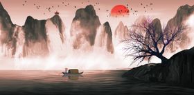 山水水墨复古背景海报素材