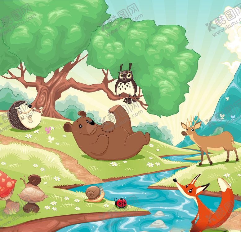 编号：11269509120550251361【酷图网】源文件下载-卡通动物喝水