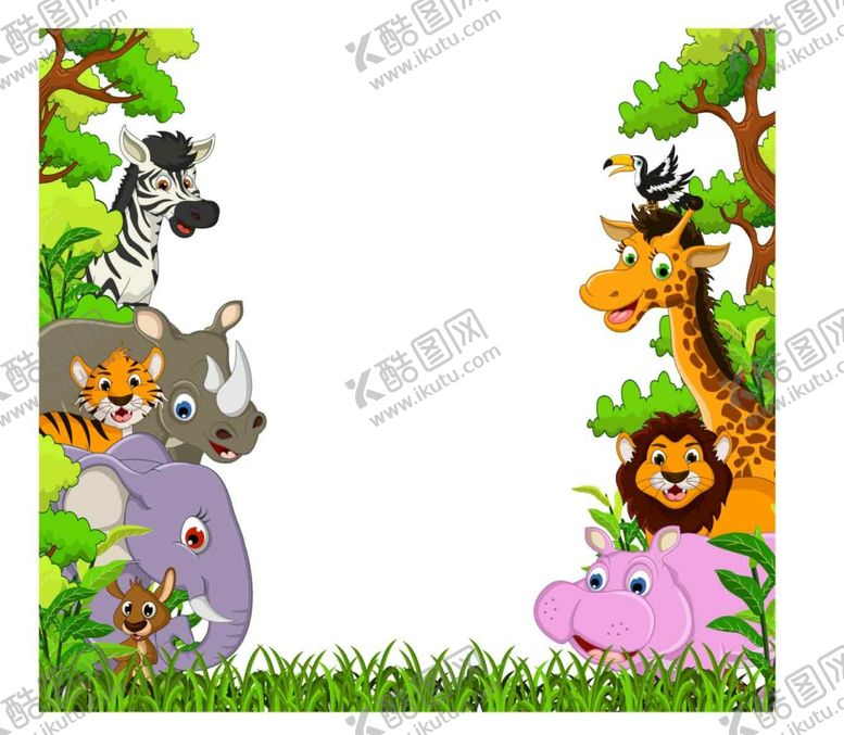 编号：91997110072230164653【酷图网】源文件下载-卡通动物园动物草地大树