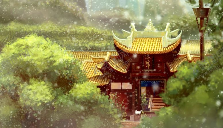 编号：33225607122222076314【酷图网】源文件下载-凉亭古风复古插画清新背景素材