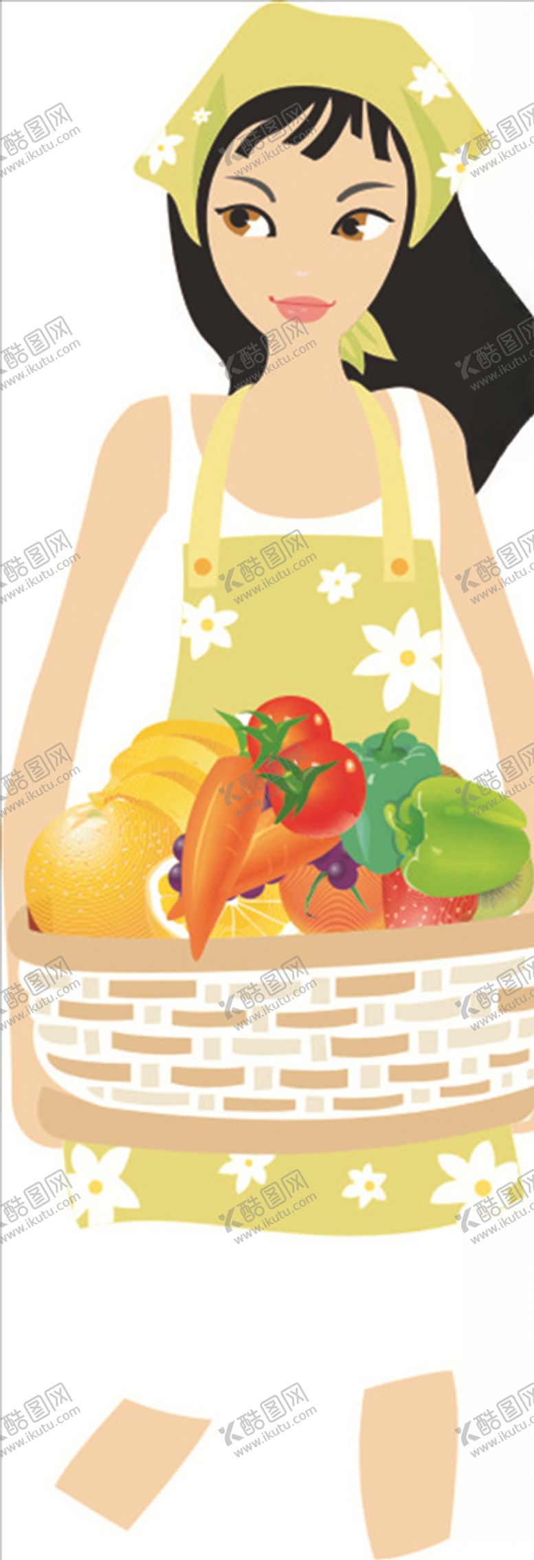 编号：81237809171052323484【酷图网】源文件下载-女孩抱着一篮蔬菜矢量图