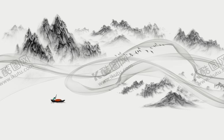 编号：21378906250836259025【酷图网】源文件下载-新中式山水画抽象烟雾水墨日式