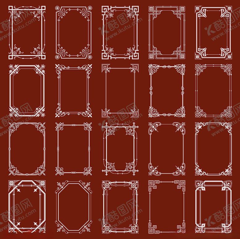 编号：62403210310253199181【酷图网】源文件下载-复古红色边框图案集合