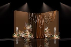 咖色剧场风焦糖色布幔婚礼合影区