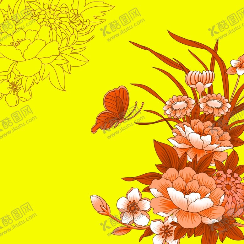 编号：88346904282151196062【酷图网】源文件下载-牡丹兰花蝴蝶菊花