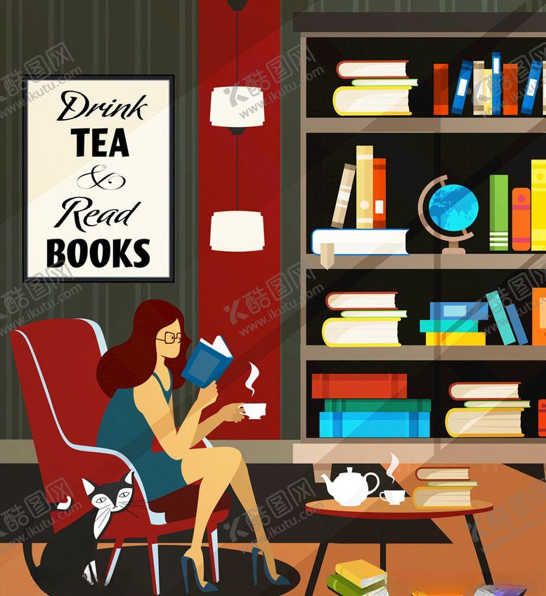 编号：77058810180715213842【酷图网】源文件下载-咖啡馆看书女子