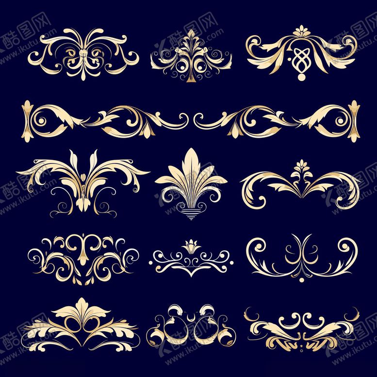 编号：51577811142330161352【酷图网】源文件下载-金色复古花纹装饰图案集