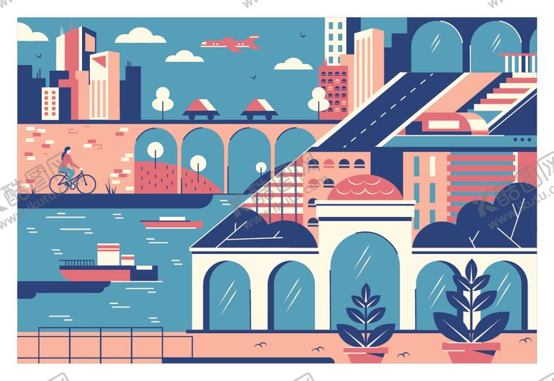 编号：93348310311553577012【酷图网】源文件下载-海滨城市多彩建筑景观