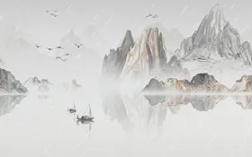 水墨山水画江如花鸟石纹