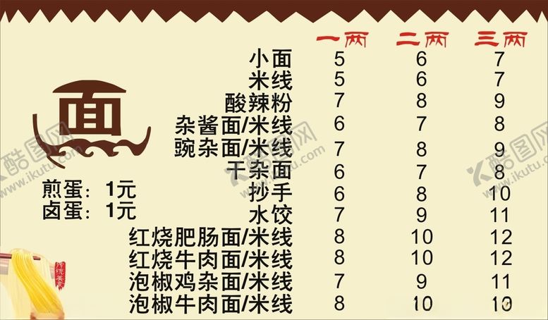编号：25080205062101467705【酷图网】源文件下载-面馆价目表