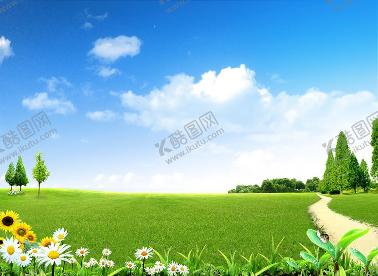 编号：09815709181630549075【酷图网】源文件下载-蓝天白云草地背景