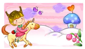 儿童插画趣女孩卡通动物手绘温馨背景