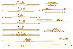 中式金色山水装饰线条元素