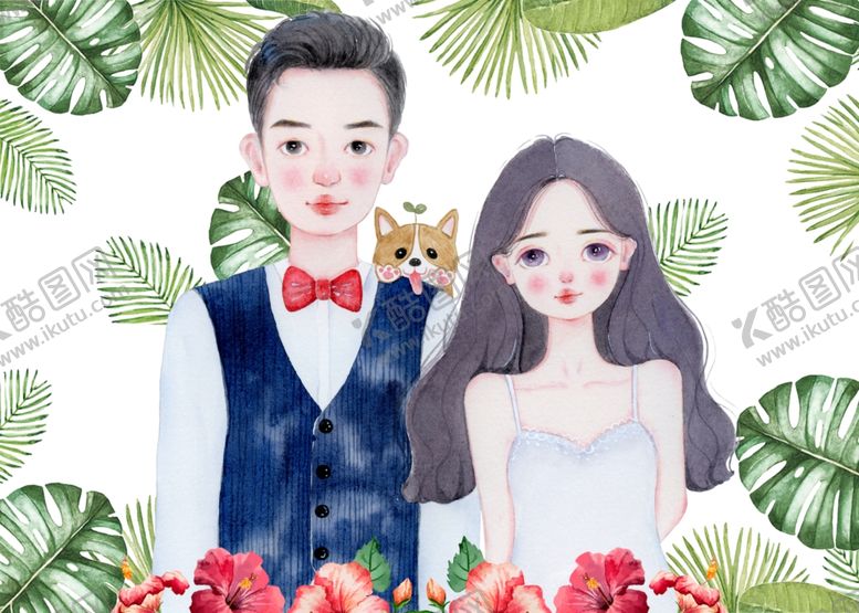 编号：43579610291823071113【酷图网】源文件下载-手绘卡通情侣婚礼
