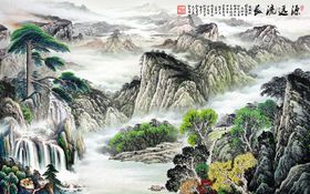山水画船迎客松草