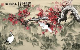 国画山水情电视背景墙