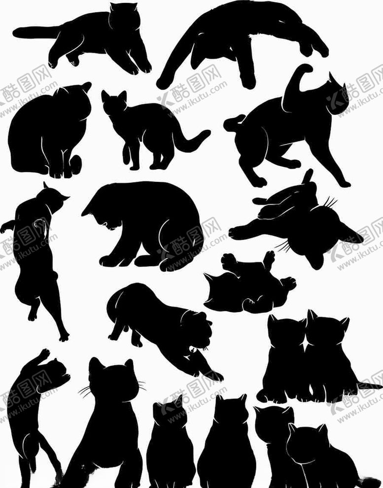编号：68703309232000483906【酷图网】源文件下载-猫咪十二种动态剪影