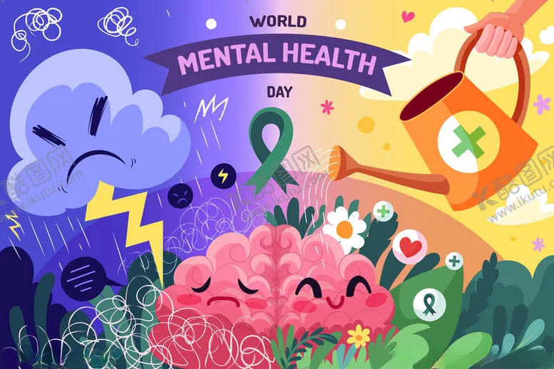 编号：81434302171738108084【酷图网】源文件下载-卡通创意心理健康插画插图